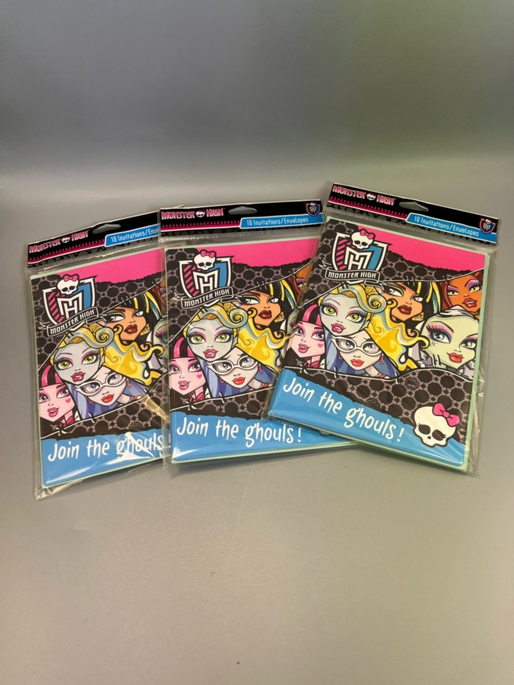(3) Unopened Packs Monster High (10) Invitations  Birthday Party Supplies 2012